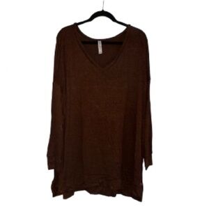 Zenana Outfitters Brown V-Neck Long Sleeve Hachi Tunic - Size 2X